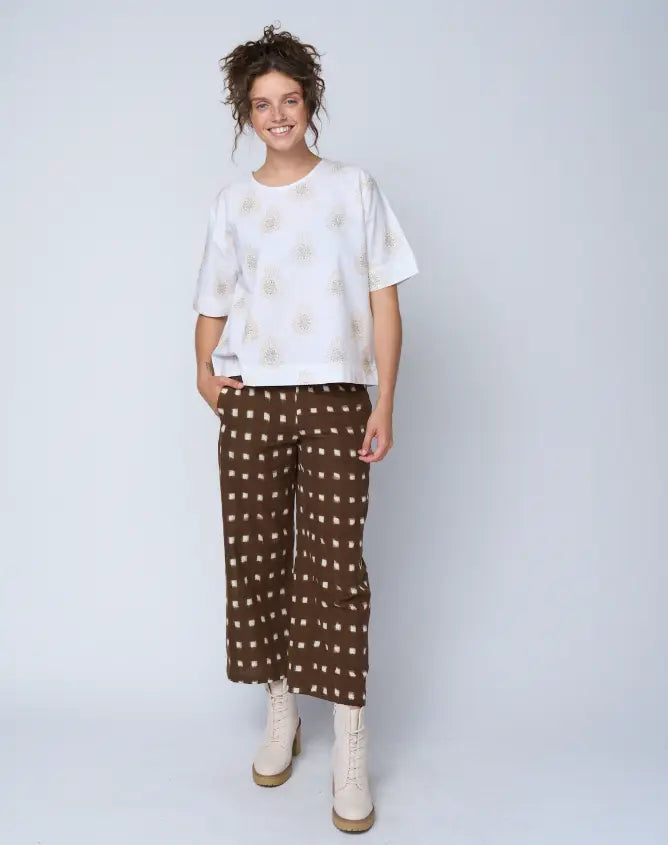 Mare Boxy Cropped Shirt   Totem Paisley Baked Clay & Olive Oil by And For Good And For Good