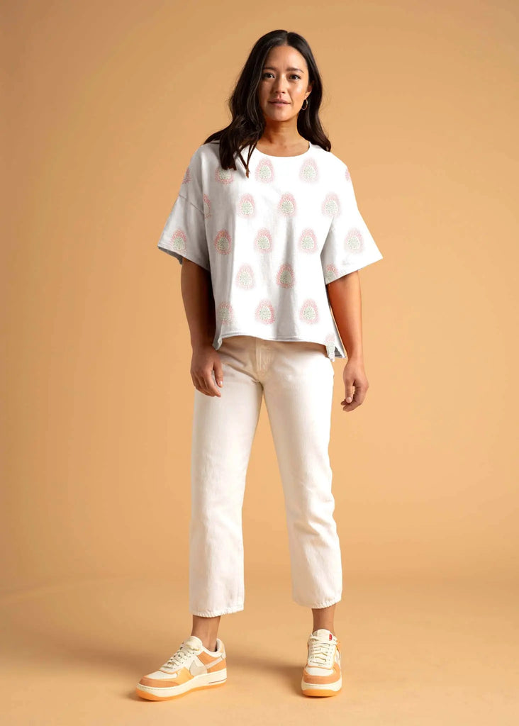 Mare Boxy Cropped Shirt   Totem Paisley Baked Clay & Olive Oil by And For Good And For Good