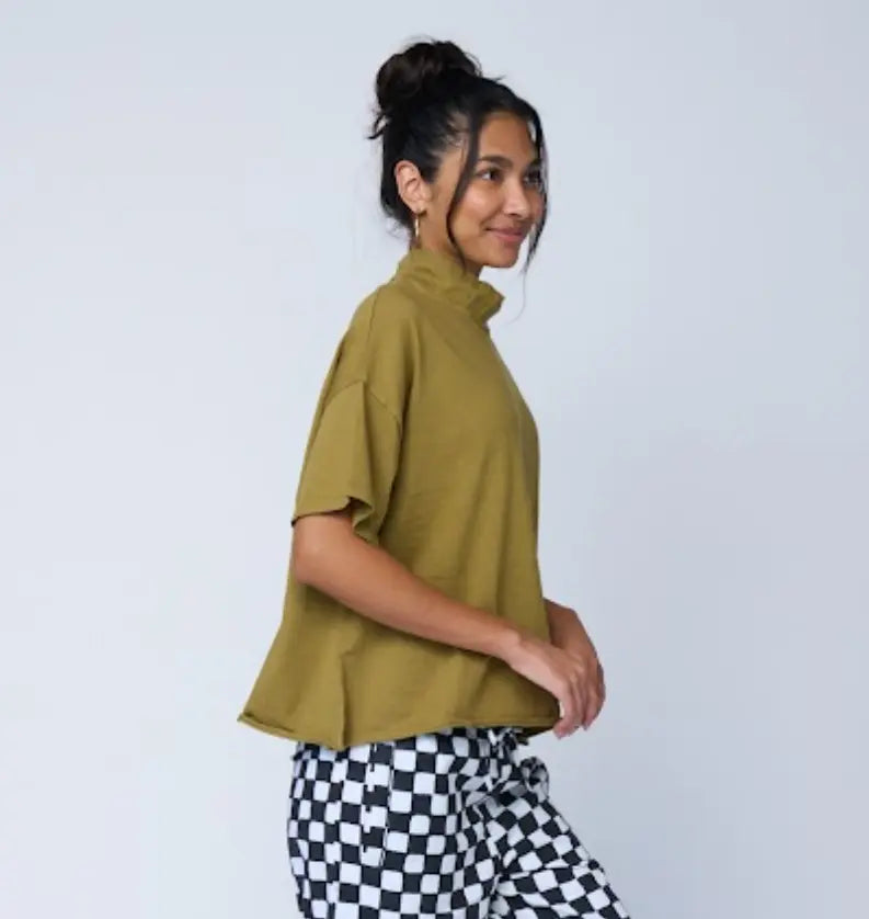 Mare Mock Neck Top - Olive Oil by And For Good And For Good