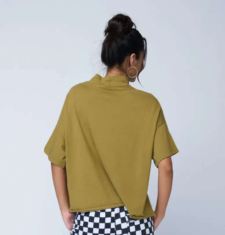 Mare Mock Neck Top - Olive Oil by And For Good And For Good