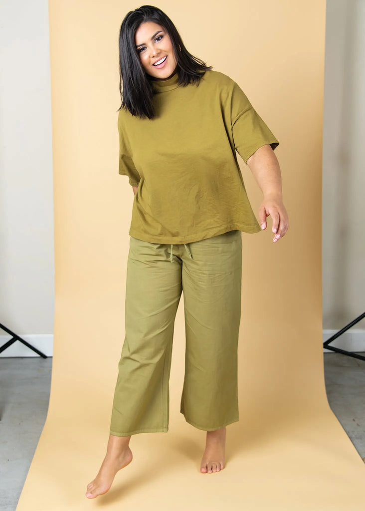 Mare Mock Neck Top - Olive Oil by And For Good And For Good