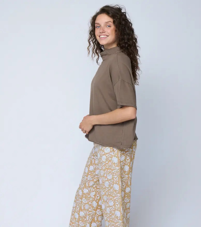 Mare Mock Neck Top - Warm Gray by And For Good And For Good