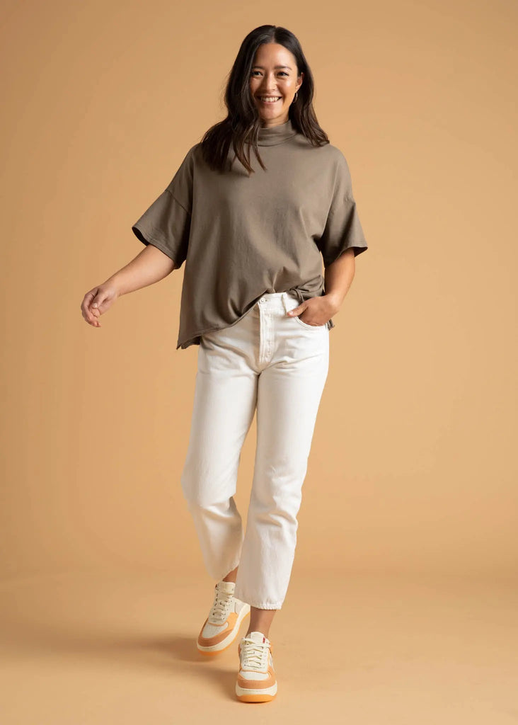 Mare Mock Neck Top - Warm Gray by And For Good And For Good
