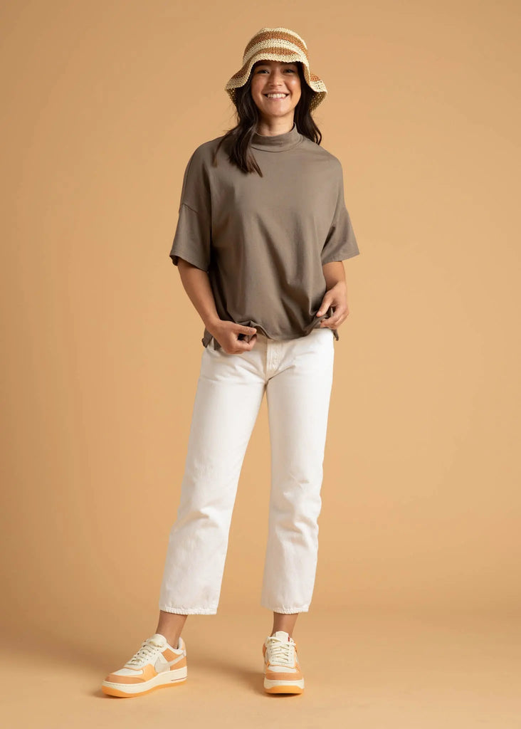 Mare Mock Neck Top - Warm Gray by And For Good And For Good