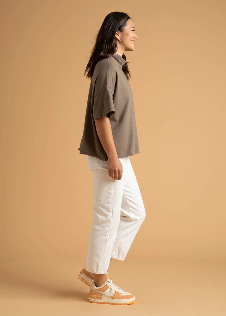 Mare Mock Neck Top - Warm Gray by And For Good And For Good