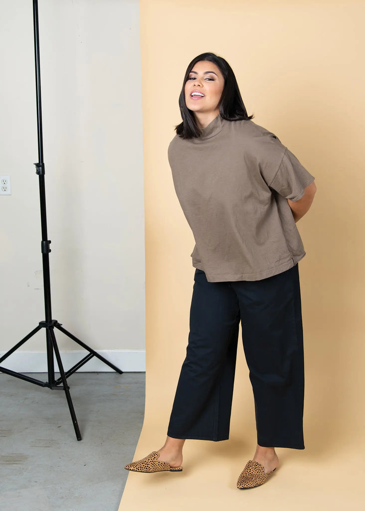 Mare Mock Neck Top - Warm Gray by And For Good And For Good