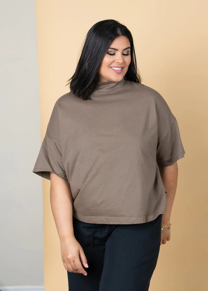 Mare Mock Neck Top - Warm Gray by And For Good And For Good