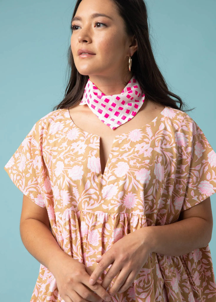 Meadow Dress -                                      Floral Escape in Baked Clay & Neon Pink by And For Good And For Good