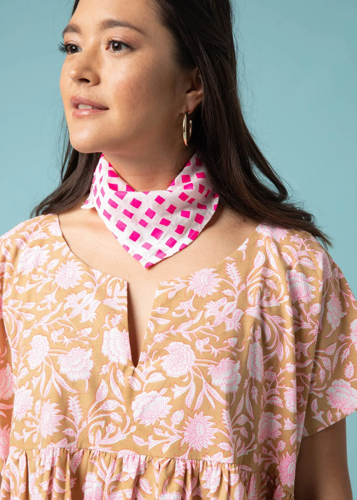 Meadow Dress -                                      Floral Escape in Baked Clay & Neon Pink by And For Good And For Good