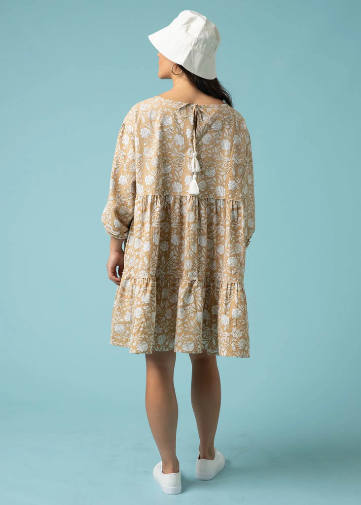 Meadow Tiered Short Dress - Floral Escape in Baked Clay & Olive Oil by And For Good And For Good