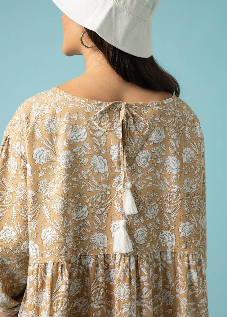 Meadow Tiered Short Dress - Floral Escape in Baked Clay & Olive Oil by And For Good And For Good