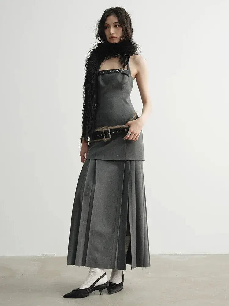 Meecie Pleated Halter Dress by Marigold Shadows Marigold Shadows