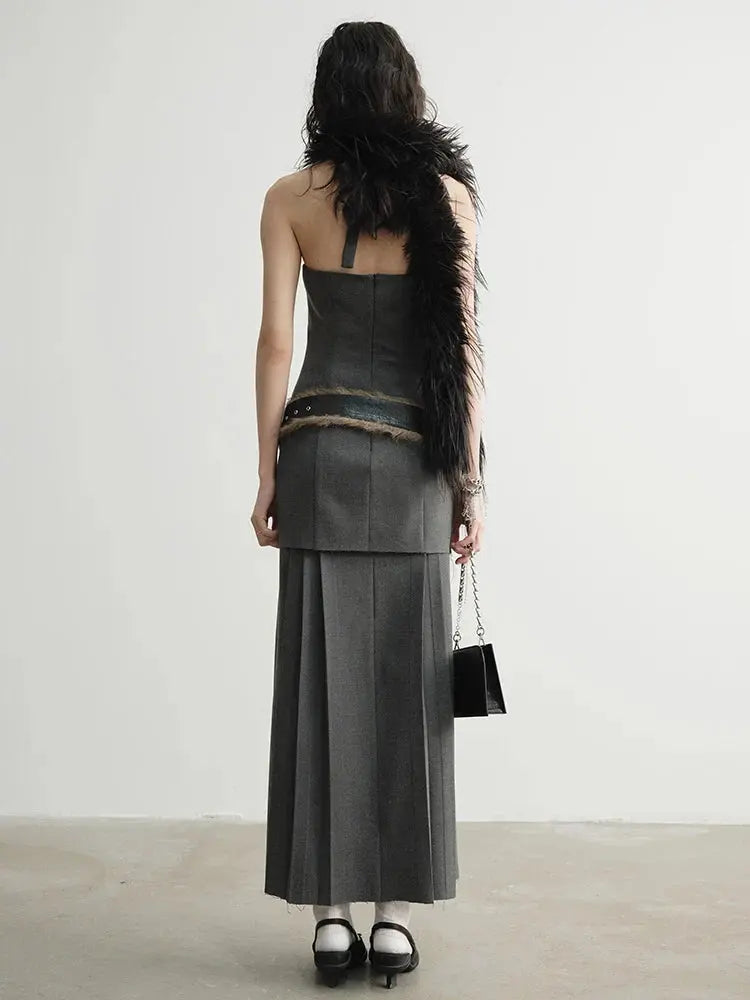 Meecie Pleated Halter Dress by Marigold Shadows Marigold Shadows