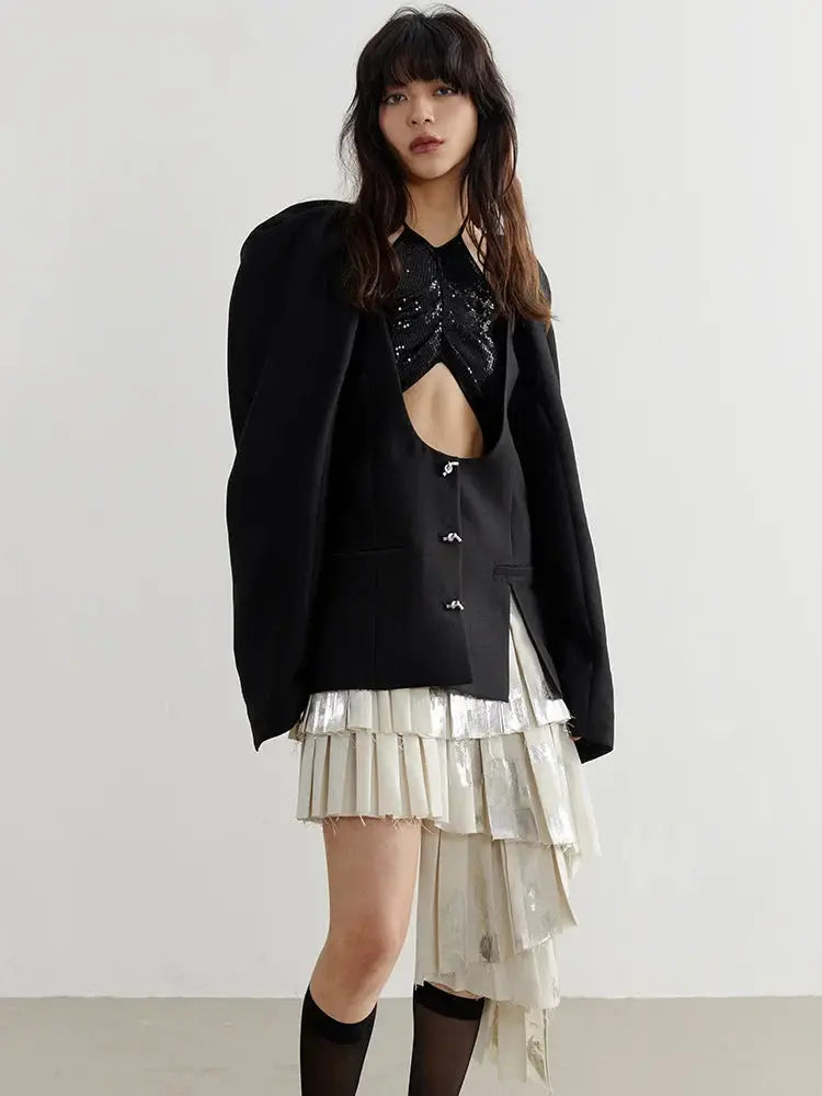 Nandy Puff Sleeve Cut-Out Coat by Marigold Shadows Marigold Shadows
