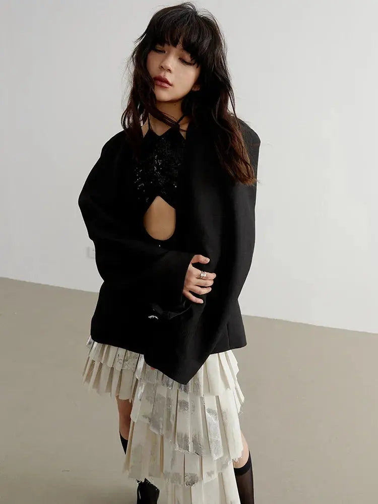 Nandy Puff Sleeve Cut-Out Coat by Marigold Shadows Marigold Shadows