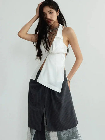Nausta Asymmetrical Zipper Halter by Marigold Shadows Marigold Shadows