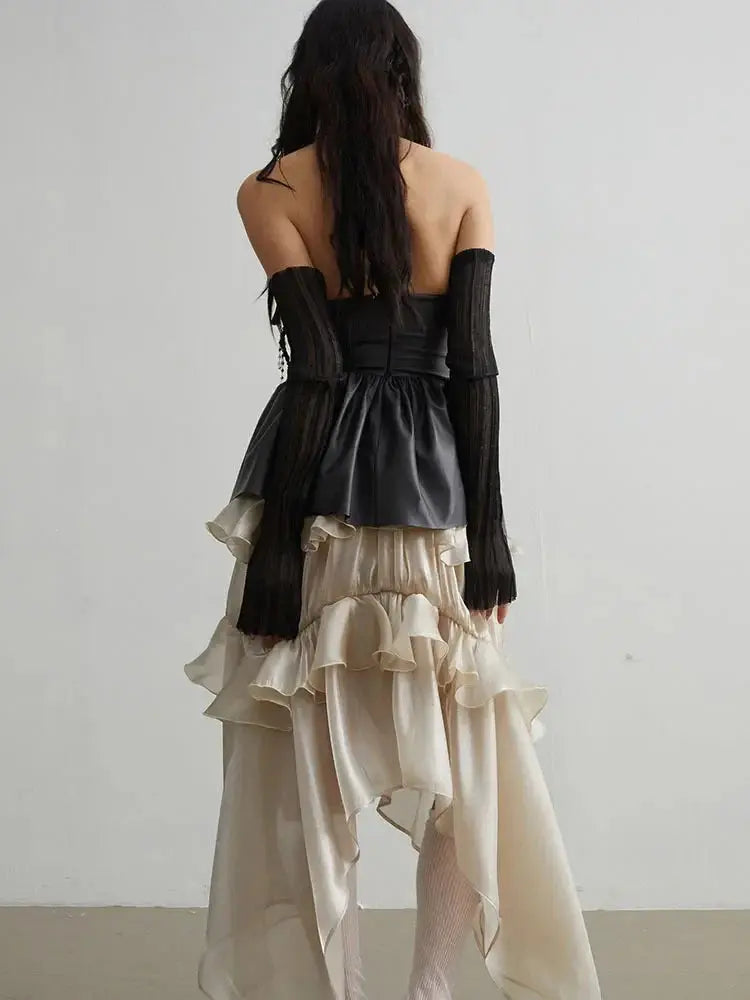 Naustia Ruffled Tube Top Shirt by Marigold Shadows Marigold Shadows
