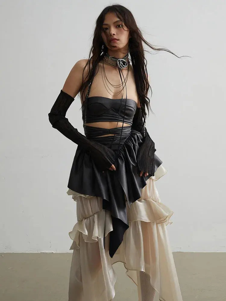 Naustia Ruffled Tube Top Shirt by Marigold Shadows Marigold Shadows