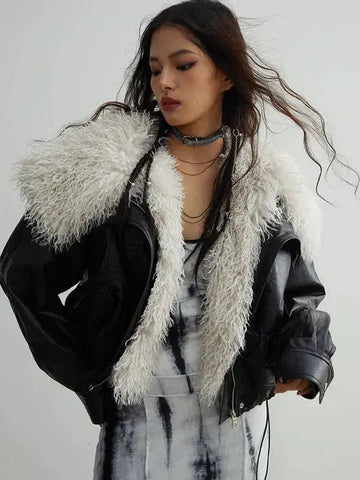 Nursey Vegan Leather Fuzz Jacket by Marigold Shadows Marigold Shadows