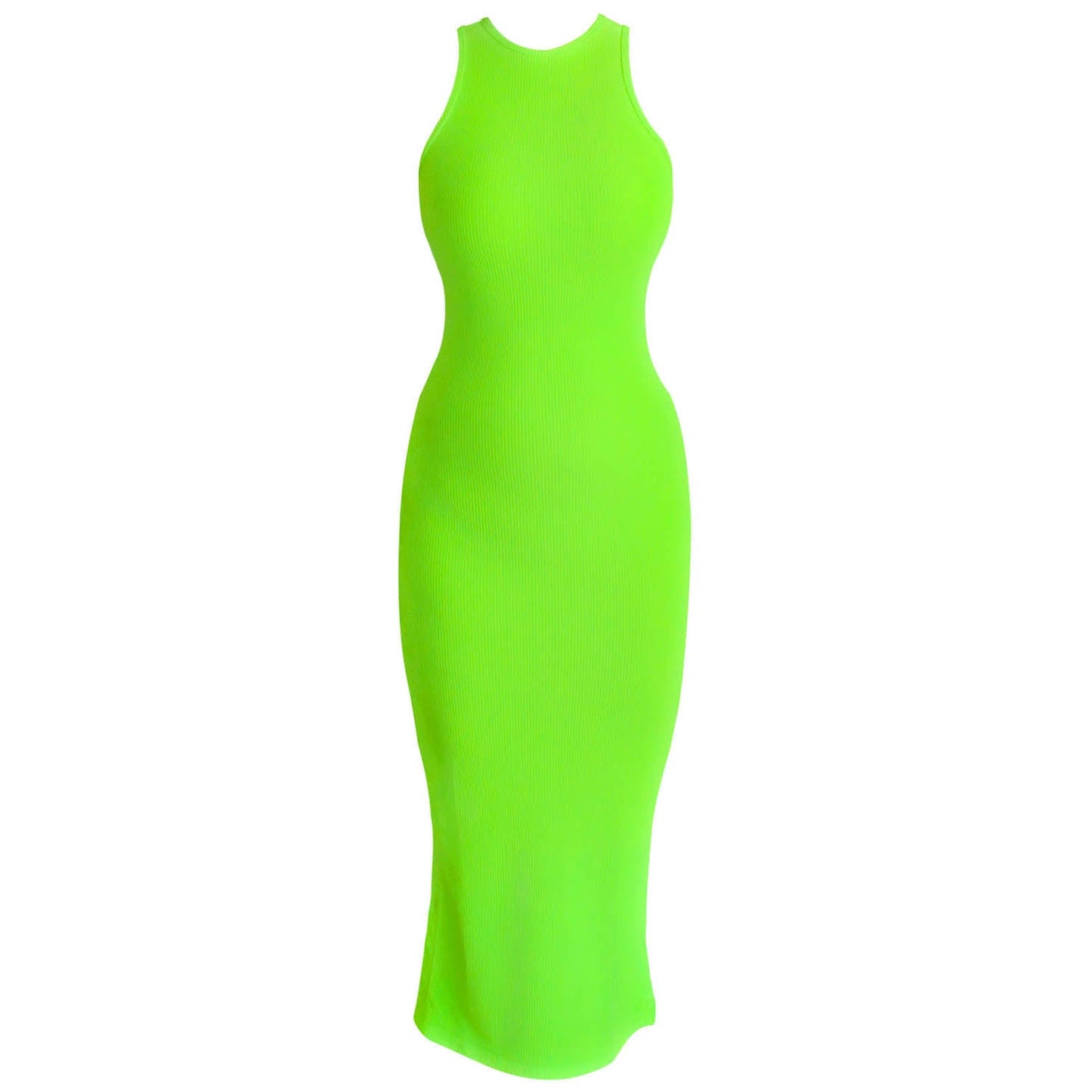 OLA Recycled Rib Midi Dress in Neon Green