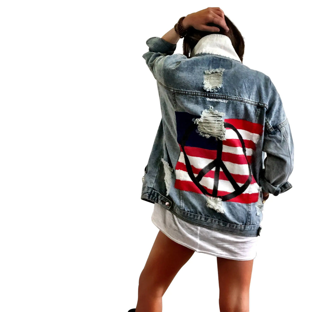 'PEACE FLAG PART 2' DENIM JACKET by Wren + Glory Wren + Glory