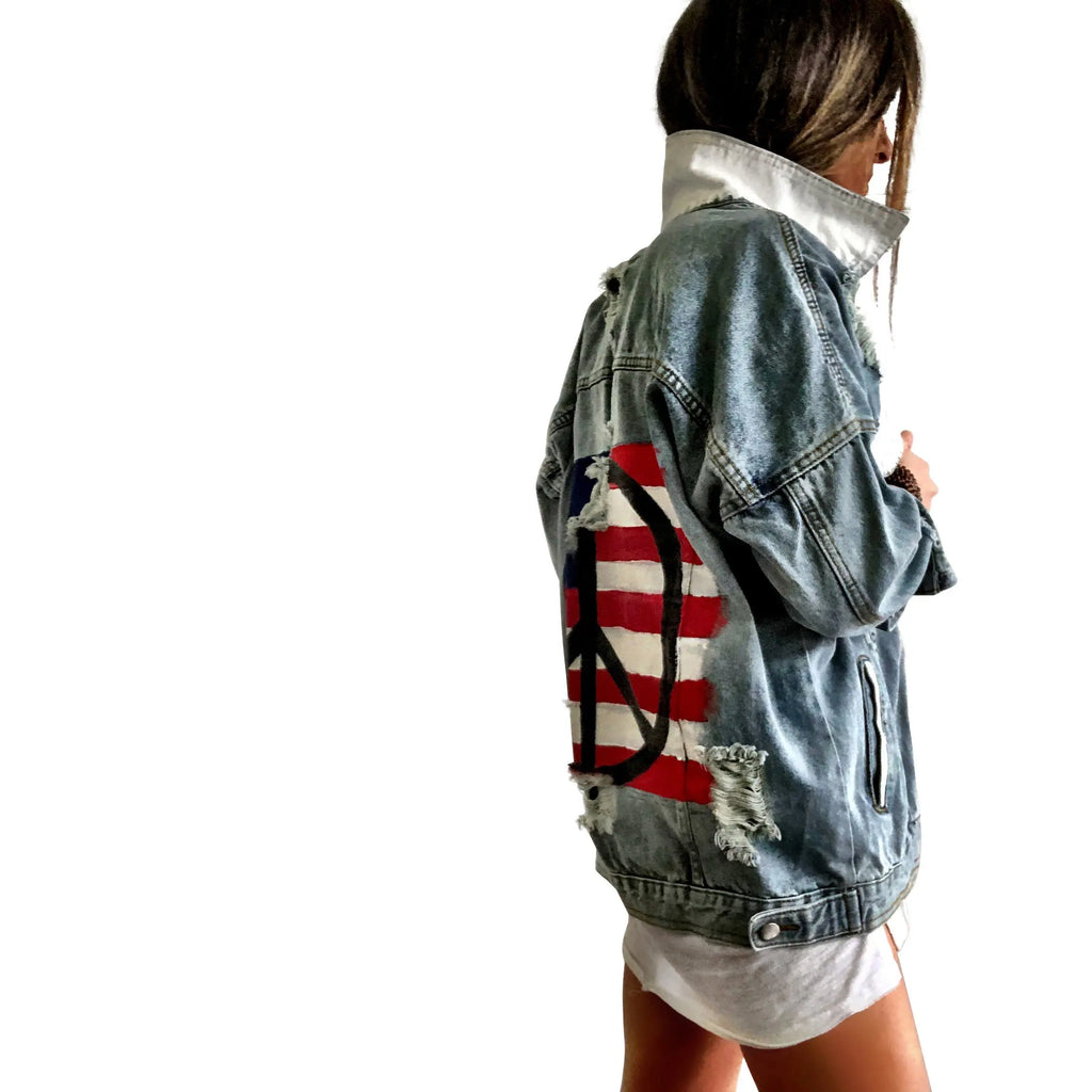'PEACE FLAG PART 2' DENIM JACKET by Wren + Glory Wren + Glory