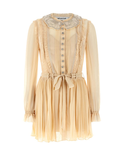Mini Pleated Shirtdress Tan