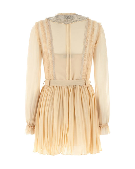 Mini Pleated Shirtdress Tan