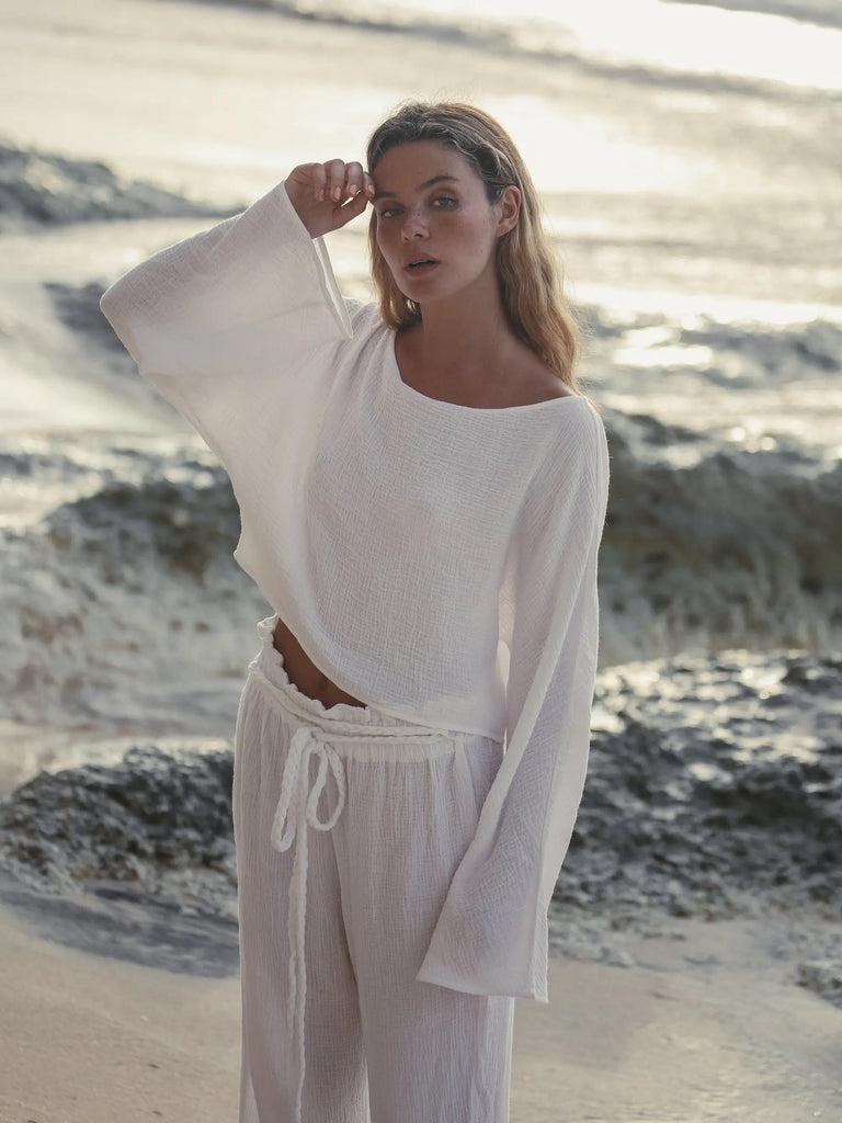 Paloma Paper Bag Pants - White by The Handloom The Handloom