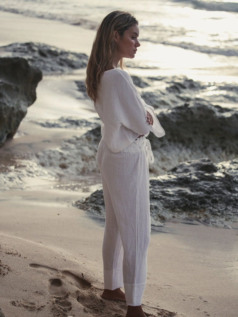 Paloma Paper Bag Pants - White by The Handloom The Handloom