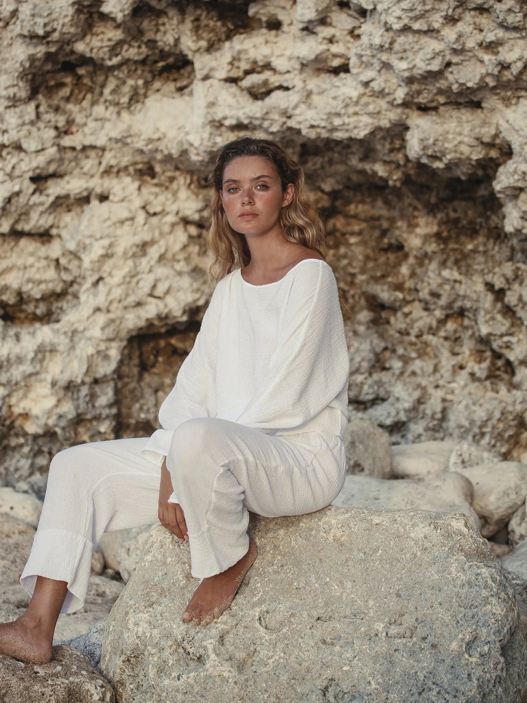 Paloma Paper Bag Pants - White by The Handloom The Handloom