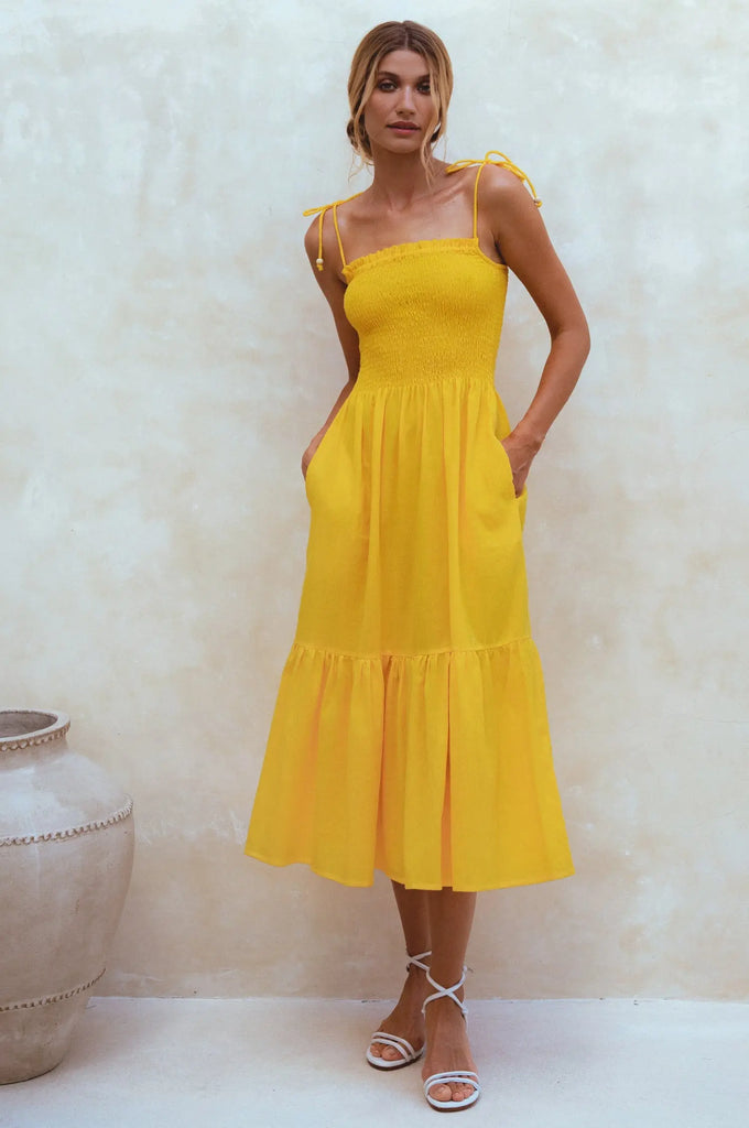 Paradiso Strappy Linen Midi Dress by Bali ELF Bali ELF