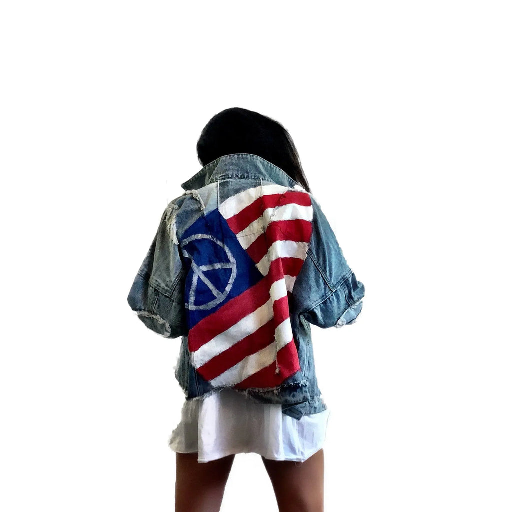 'Peace Flag' Denim Jacket by Wren + Glory Wren + Glory
