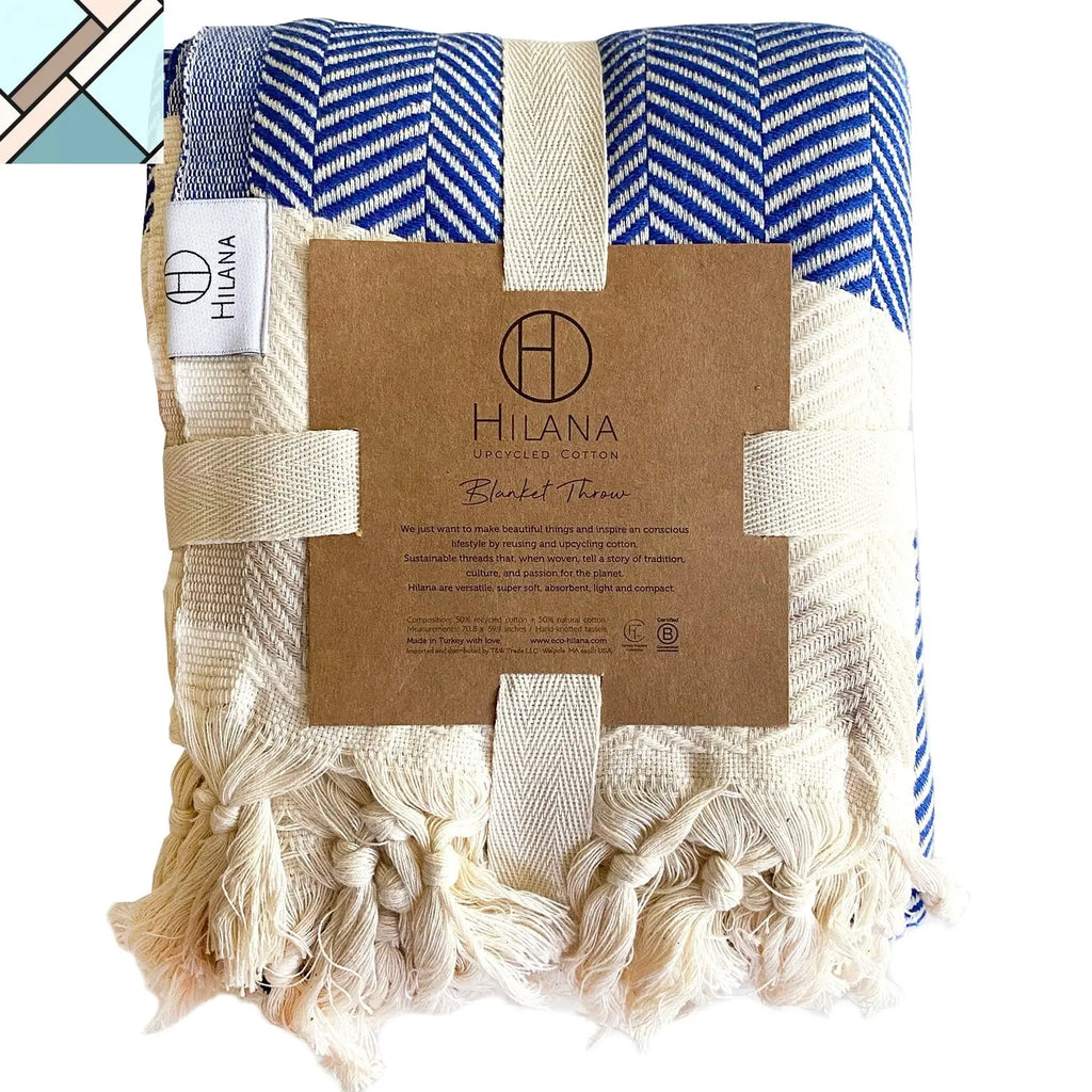 Pipa Sustainable Hand-loomed Throw Blanket - Blue by Eco Hilana HILANA UPCYCLED COTTON