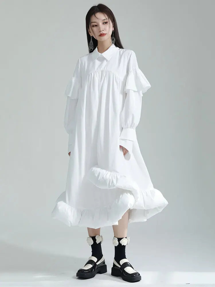 Plufey Long Sleeve Puff Dress - White by Marigold Shadows Marigold Shadows