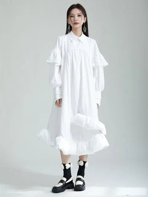 Plufey Long Sleeve Puff Dress - White by Marigold Shadows Marigold Shadows
