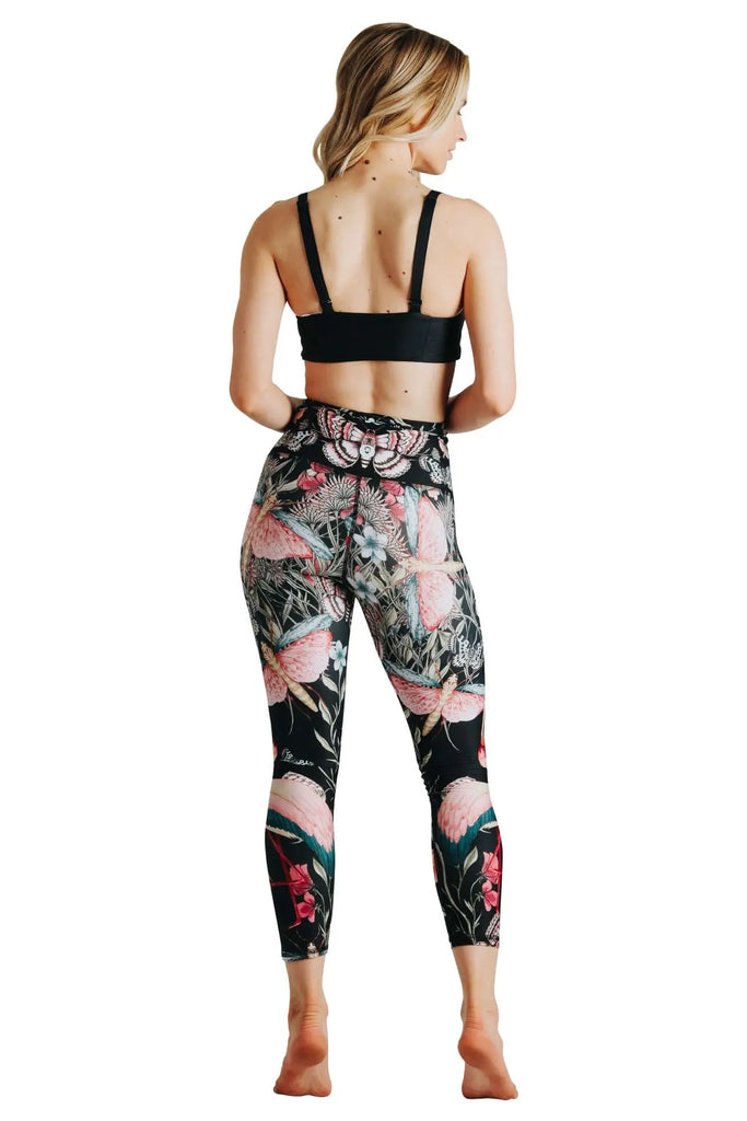 Pretty In Black Printed Yoga Crops by Yoga Democracy Yoga Democracy