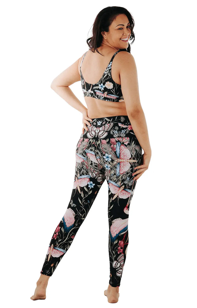 Pretty in Black Printed Yoga Legging by Yoga Democracy Yoga Democracy