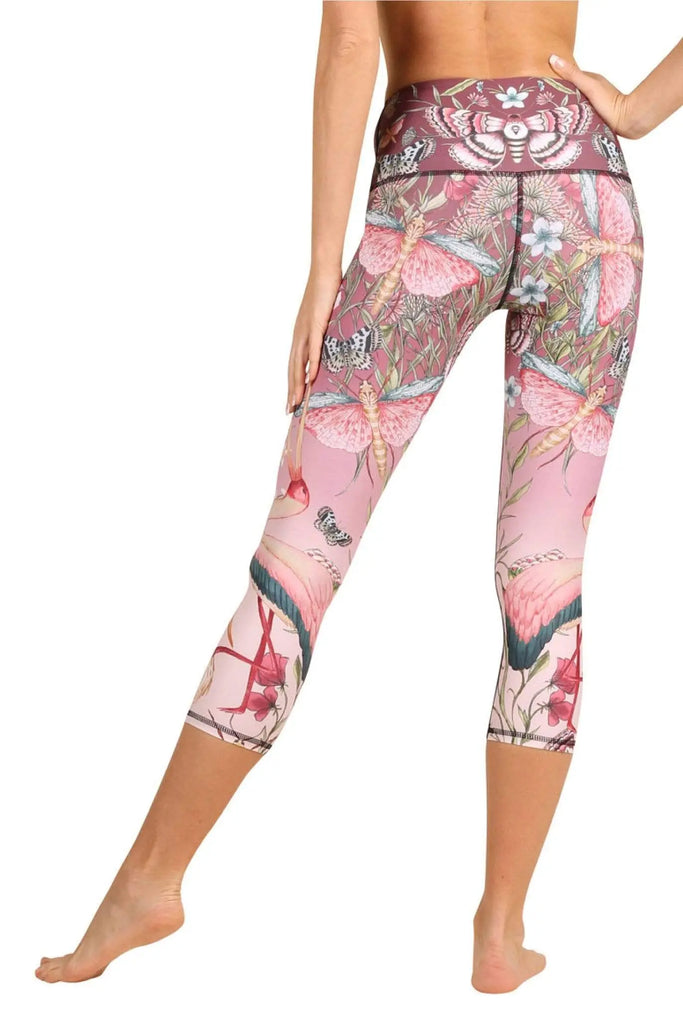 Pretty in Pink Printed Yoga Crops by Yoga Democracy Yoga Democracy