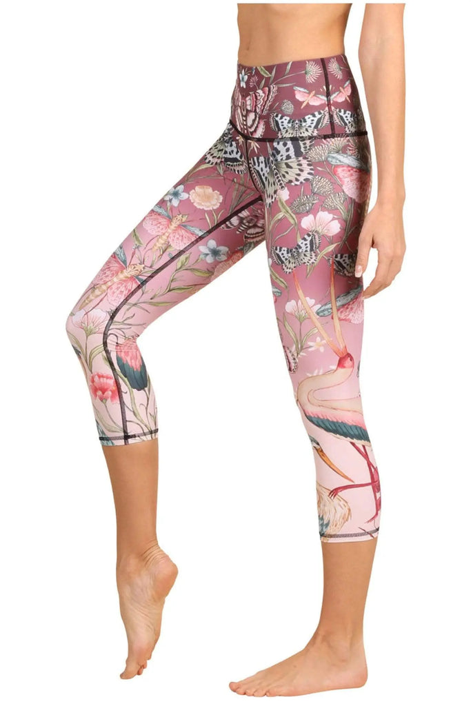 Pretty in Pink Printed Yoga Crops by Yoga Democracy Yoga Democracy