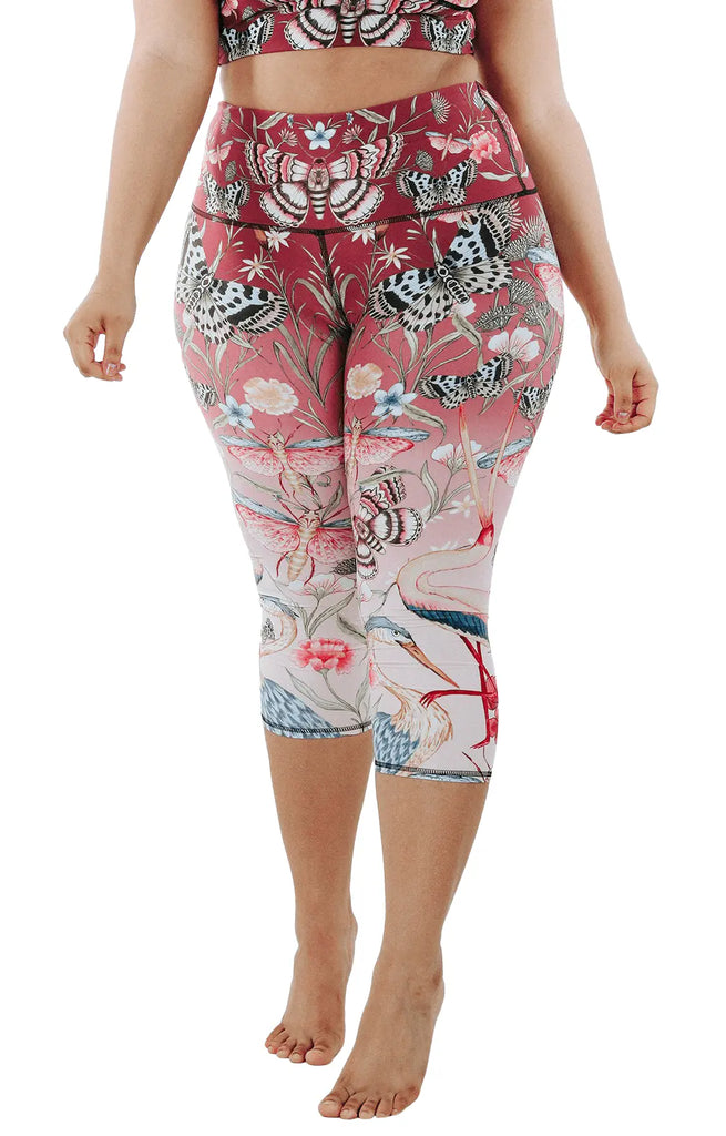 Pretty in Pink Printed Yoga Crops by Yoga Democracy Yoga Democracy