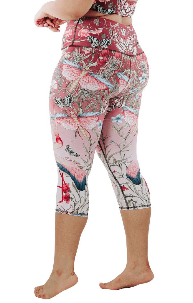 Pretty in Pink Printed Yoga Crops by Yoga Democracy Yoga Democracy