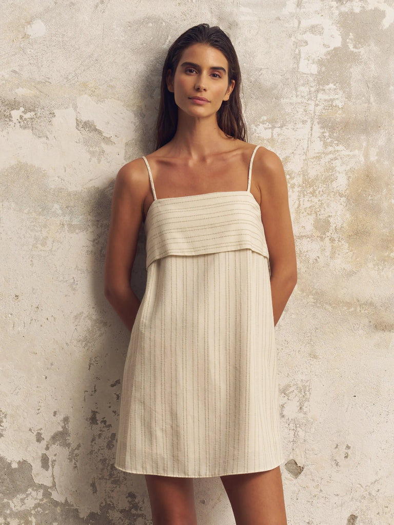 Puglia Stripes Mini Dress - Oatmeal by The Handloom The Handloom