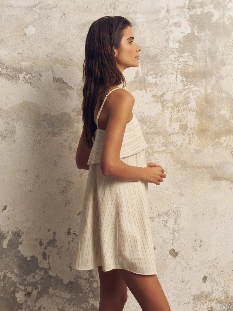 Puglia Stripes Mini Dress - Oatmeal by The Handloom The Handloom