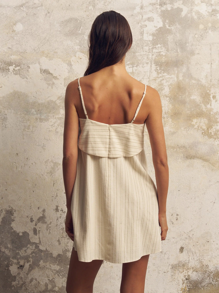 Puglia Stripes Mini Dress - Oatmeal by The Handloom The Handloom