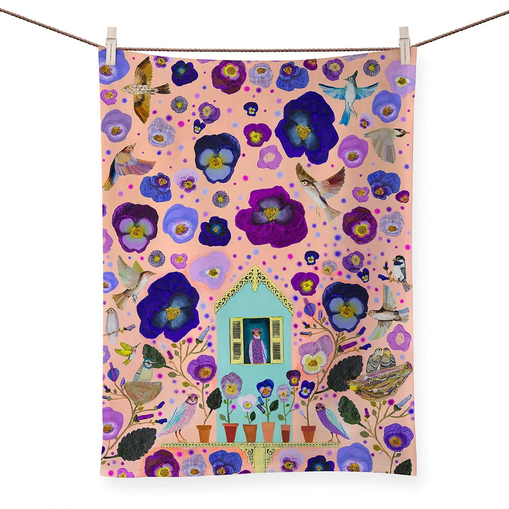 Purple Finches Tea Towels by GreenBox Art GreenBox Art