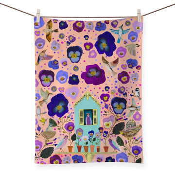 Purple Finches Tea Towels by GreenBox Art GreenBox Art