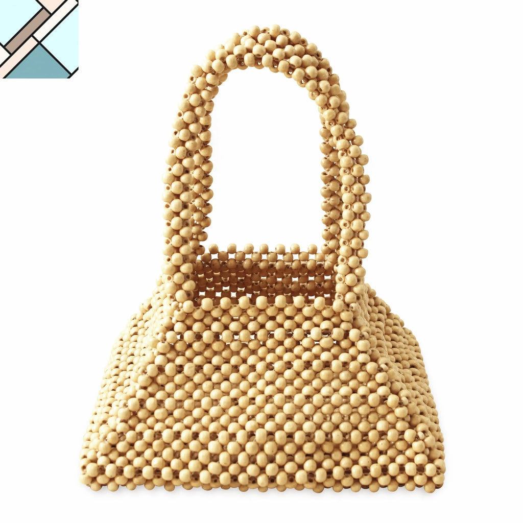 Pyramid Beaded Tote Bag in Nude Beige by BrunnaCo BRUNNA CO