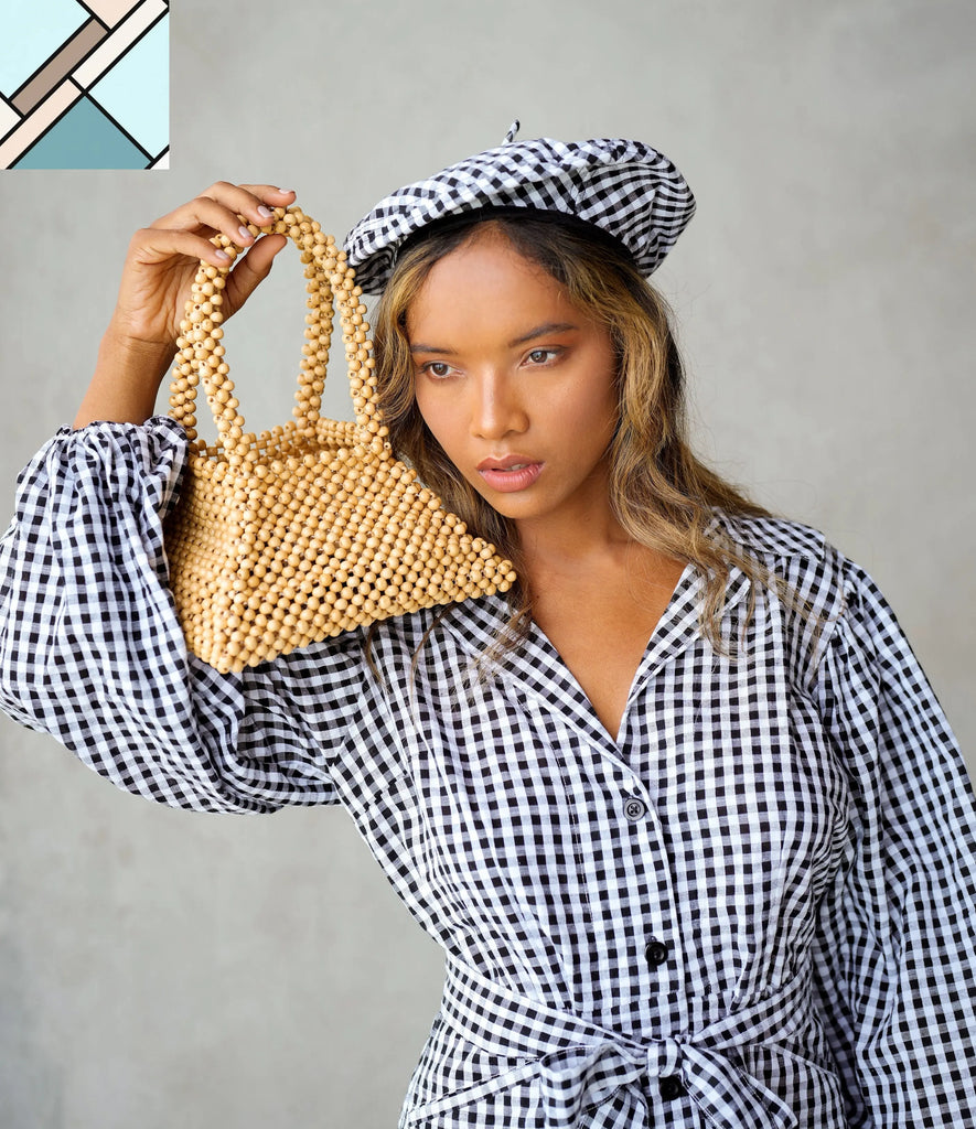 Pyramid Beaded Tote Bag in Toasted Beige by BrunnaCo BRUNNA CO