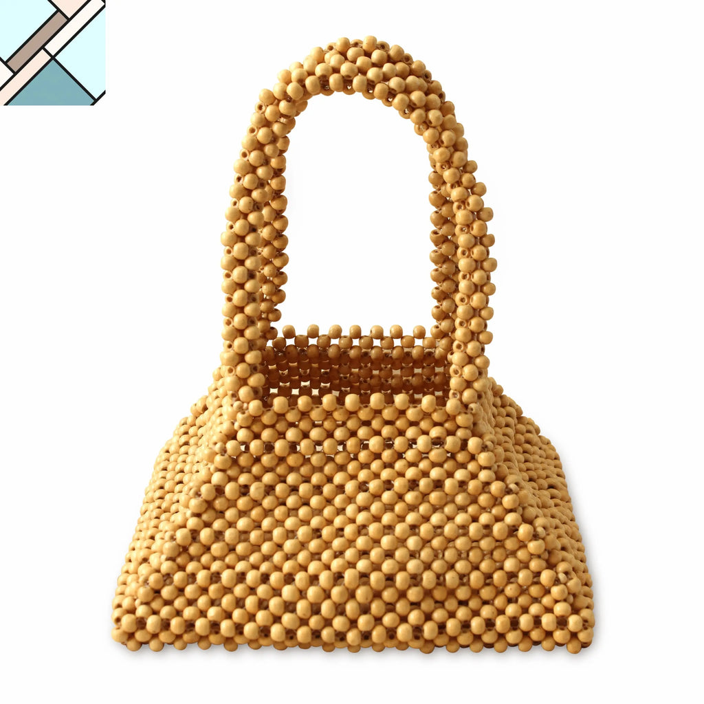 Pyramid Beaded Tote Bag in Toasted Beige by BrunnaCo BRUNNA CO